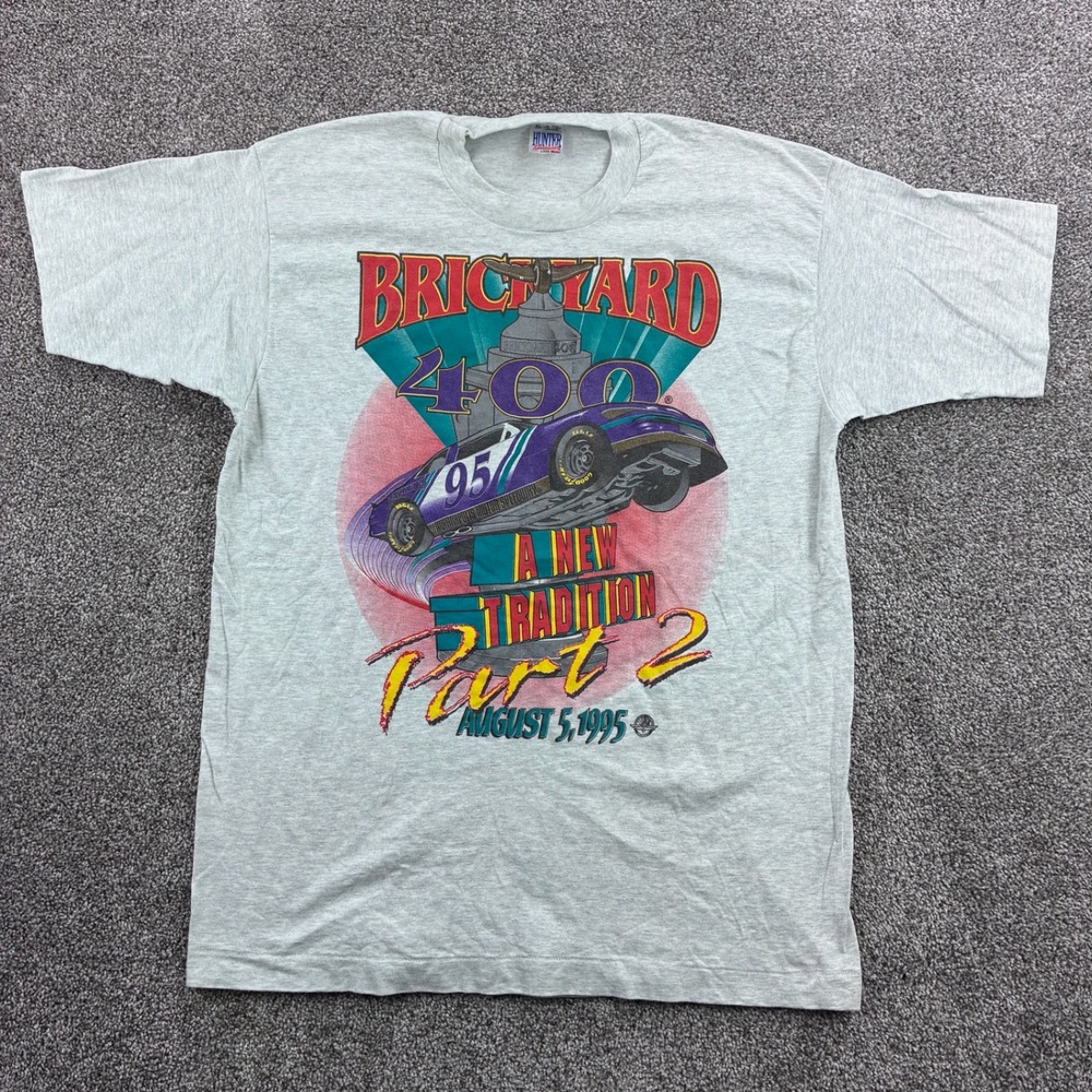 Vintage Brickyard 400 Racing Shirt Mens XL Gray Nascar Racing 1995 Cars Auto
